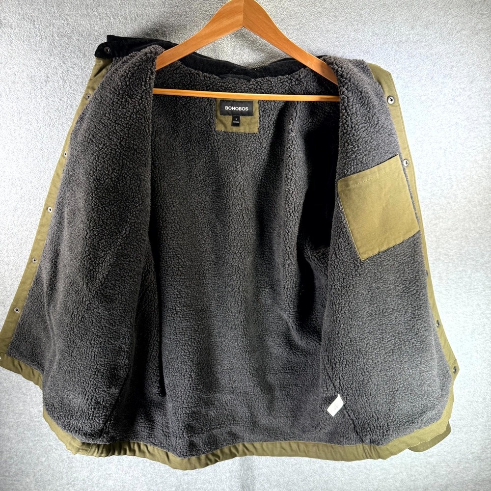 Bonobos Work Jacket Men's Large Olive Sherpa Fleece Lined Button Up Shacket‎ - Picture 8 of 9